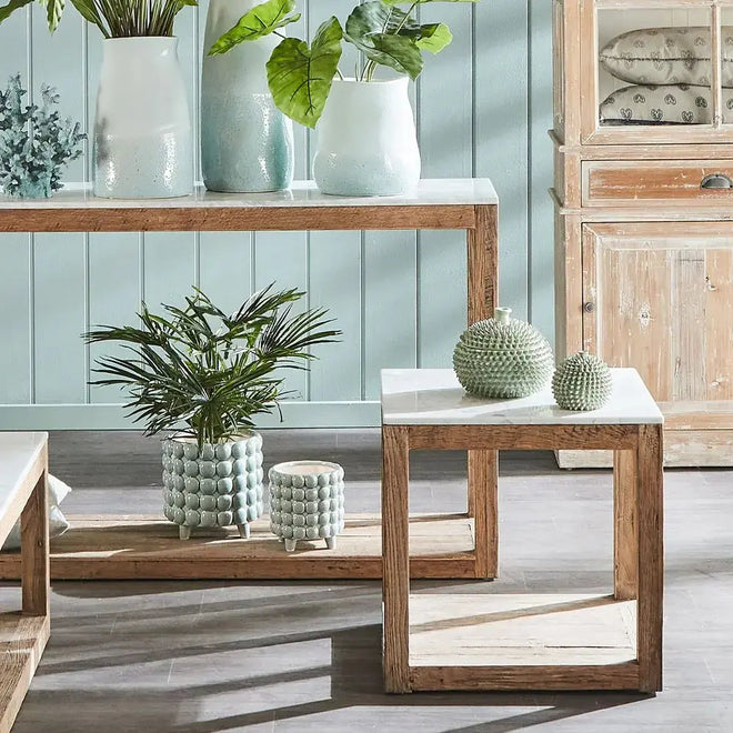 Montauk -  Solid Oak and Marble Side Table Side Table