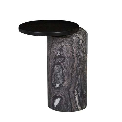 Pablo Designer Marble Side Table - Matt Dark Oak - Natural Storm Marble Side Table