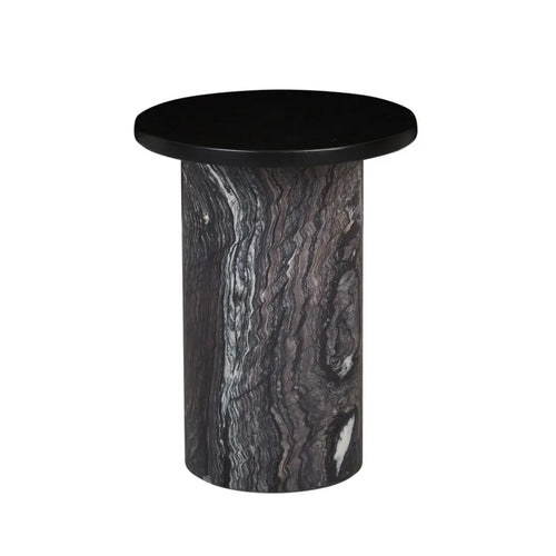 Pablo Designer Marble Side Table - Matt Dark Oak - Natural Storm Marble Side Table