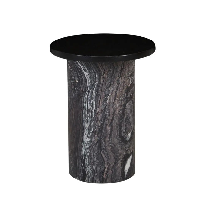 Pablo Designer Marble Side Table - Matt Dark Oak - Natural Storm Marble Side Table