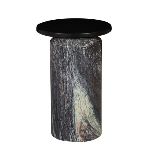 Pablo Designer Marble Side Table - Matt Dark Oak - Natural Storm Marble Side Table