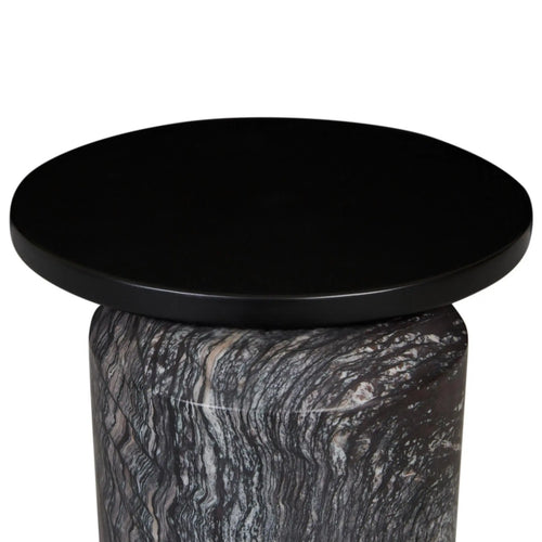 Pablo Designer Marble Side Table - Matt Dark Oak - Natural Storm Marble Side Table