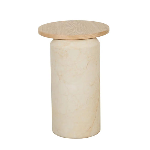 Pablo Designer Marble Side Table - Natural Ash - Natural Brown Vein Marble Side Table