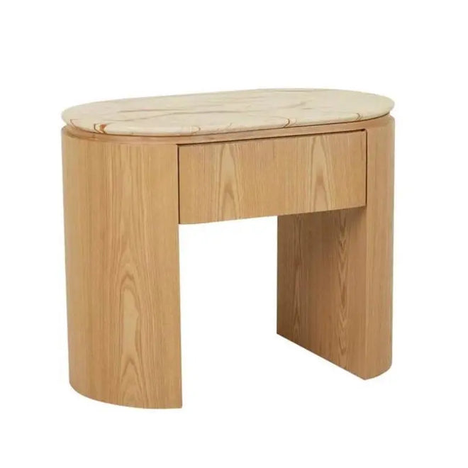 Pluto Open Bedside  Table - Matt Brown Vein Marble - Natural Ash Bedside Table