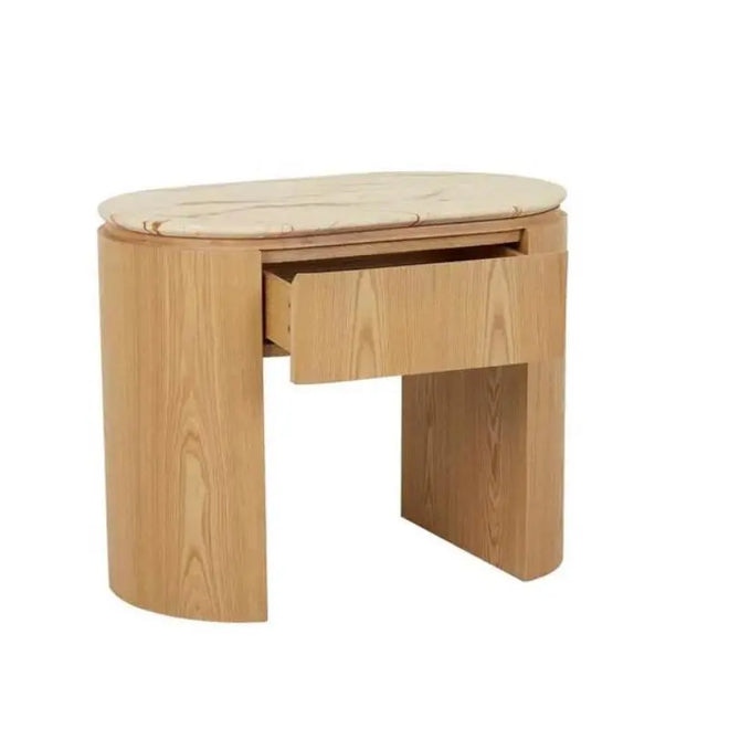 Pluto Open Bedside  Table - Matt Brown Vein Marble - Natural Ash Bedside Table