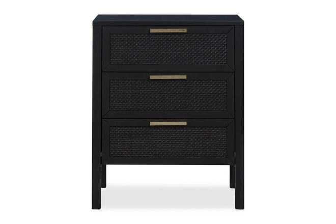 Pre-order* Cayman Rattan Bedside Table - Black 3 Drawer Bedside Tables