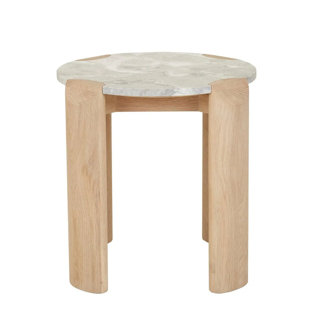 Willa Designer Marble Side Table - Grey Marble - Light Oak Side Table