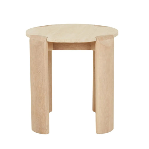 Willa Designer Marble Side Table - Natural Travertine - Light Oak Side Table