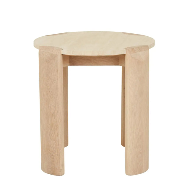 Willa Designer Marble Side Table - Natural Travertine - Light Oak Side Table