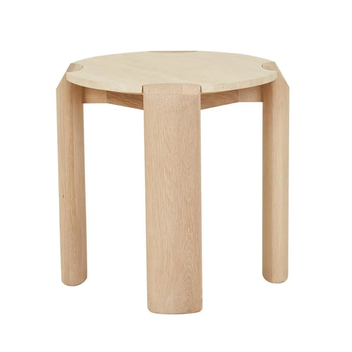 Willa Designer Marble Side Table - Natural Travertine - Light Oak Side Table