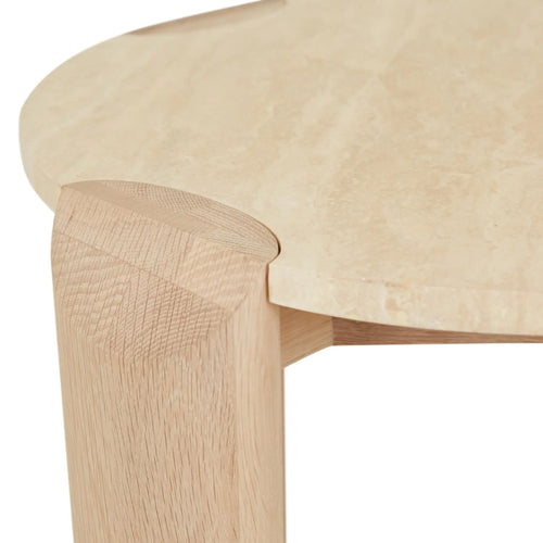 Willa Designer Marble Side Table - Natural Travertine - Light Oak Side Table
