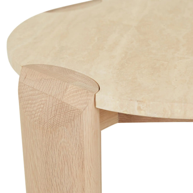 Willa Designer Marble Side Table - Natural Travertine - Light Oak Side Table