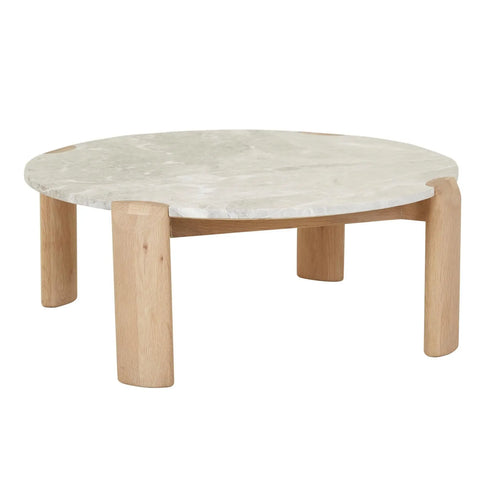 Willa Marble Modern Coffee Table - Grey Marble - Light Oak Coffee Table
