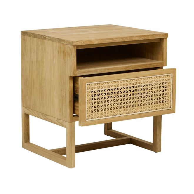 Willow Woven Bedside Table - Teak Bedside Table