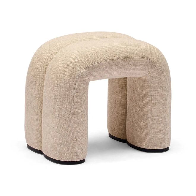 Zara Curved Ivory Ottoman Linen Small Ottoman