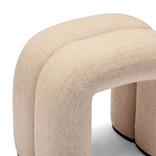 Zara Curved Ivory Ottoman Linen Small Ottoman