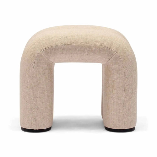 Zara Curved Ivory Ottoman Linen Small Ottoman