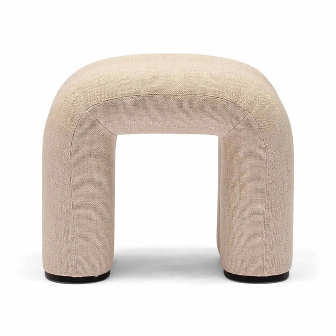 Zara Curved Ivory Ottoman Linen Small Ottoman