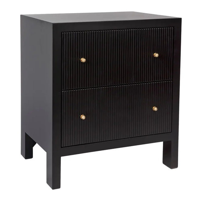  Aruba Bedside Table - Black Fluted Large Bedside Tables