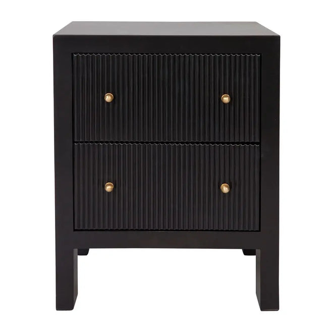  Aruba Bedside Table - Black Fluted Small Bedside Tables