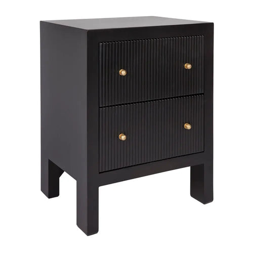  Aruba Bedside Table - Black Fluted Small Bedside Tables