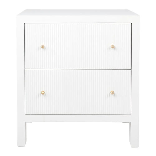  Aruba Bedside Table - White Fluted Large Bedside Tables