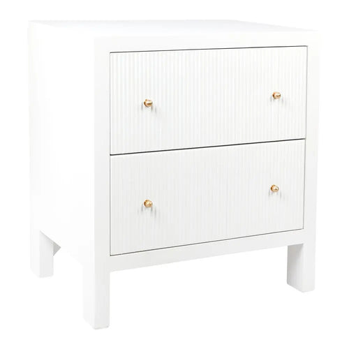  Aruba Bedside Table - White Fluted Large Bedside Tables