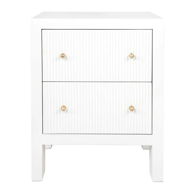  Aruba Bedside Table - White Fluted Small Bedside Tables