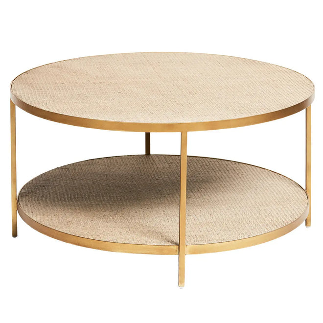  Brooklyn - Gold & Rattan Round Coffee Table Coffee Table