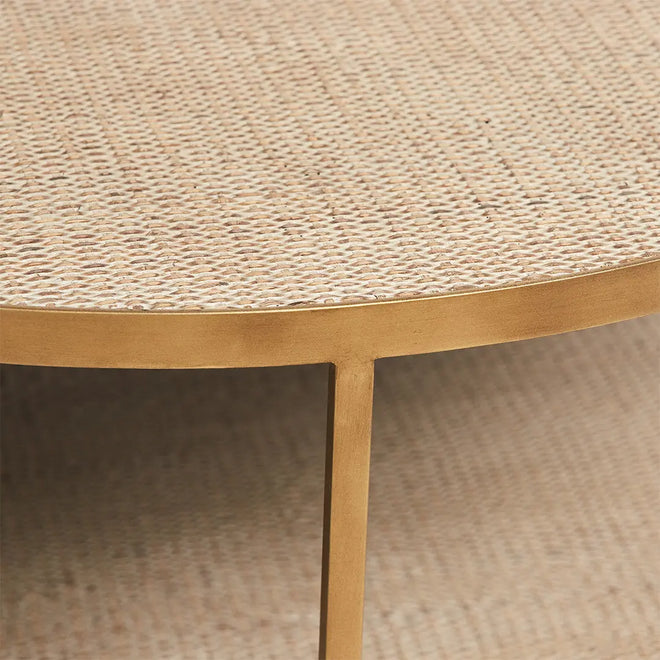  Brooklyn - Gold & Rattan Round Coffee Table Coffee Table