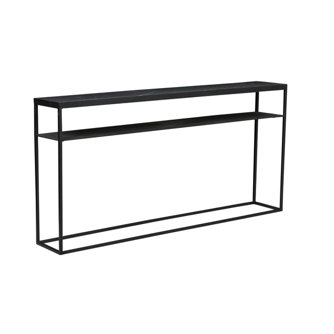  Elle Slim Console Table - Matt Black - Black Marble Top Console Table