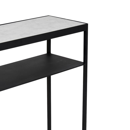  Elle Slim Console Table - Matt Black - White Marble Top Console Table