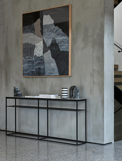  Elle Slim Console Table - Matt Black - White Marble Top Console Table