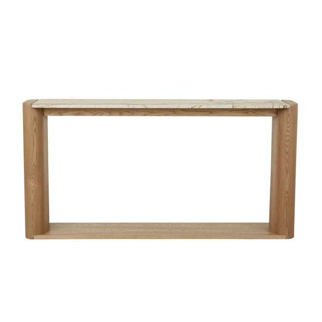  Floyd Shelf Console Table - Brown Vein Marble Natural Ash Veneer Console Table