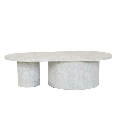  Atlas Pillar Designer Coffee Table - Matt White Marble Coffee Table