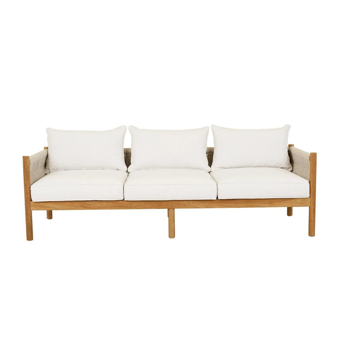  Cannes Rope Modern Outdoor 3 Seater Sofa - Sand - Natural Teak Sofa