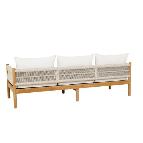  Cannes Rope Modern Outdoor 3 Seater Sofa - Sand - Natural Teak Sofa