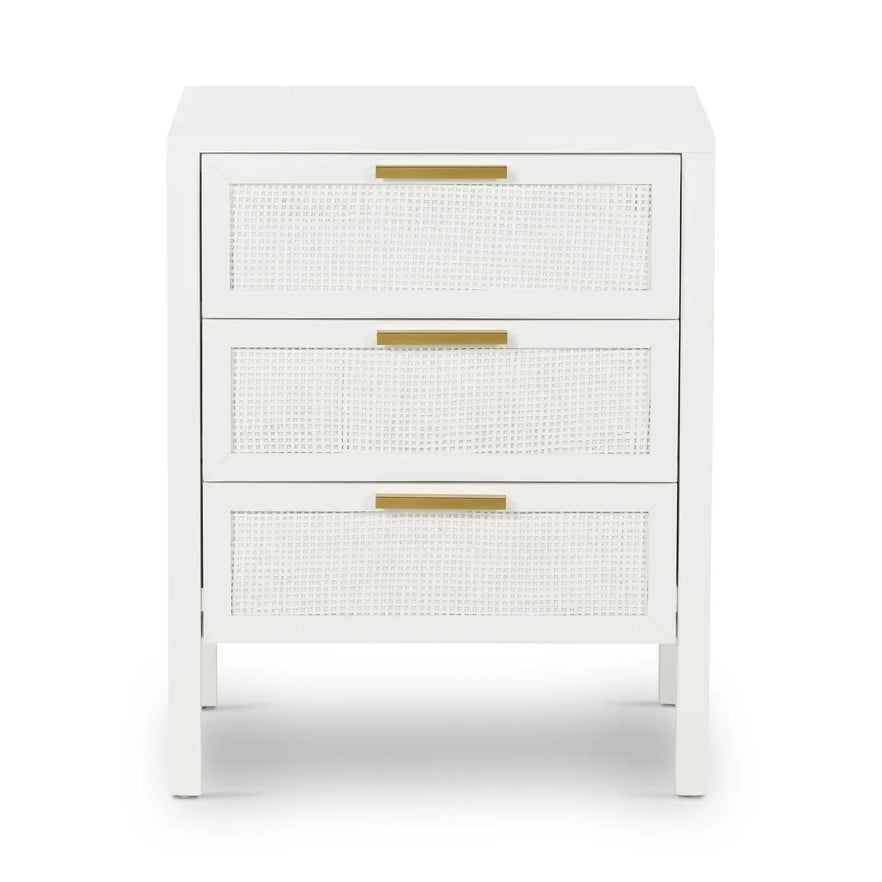  Cayman Rattan Bedside Table - White 3 Drawer Bedside Tables