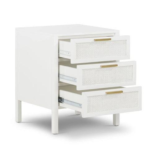  Cayman Rattan Bedside Table - White 3 Drawer Bedside Tables