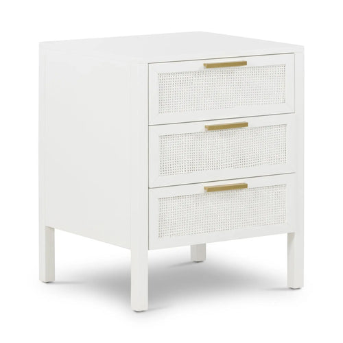  Cayman Rattan Bedside Table - White 3 Drawer Bedside Tables