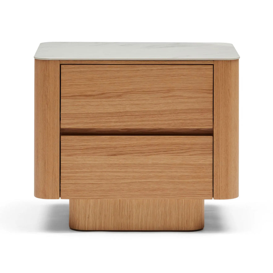  Clio Modern Bedside Natural with White Marble Ceramic Top Side Table
