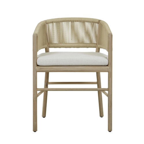  Corsica Rope Modern  Outdoor Dining Armchair - Snow - Aged Teak Dining Chairs