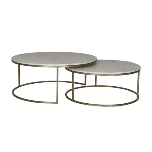  Elle Round Marble Nest Coffee Tables - Matt White Marble - Black Coffee Table