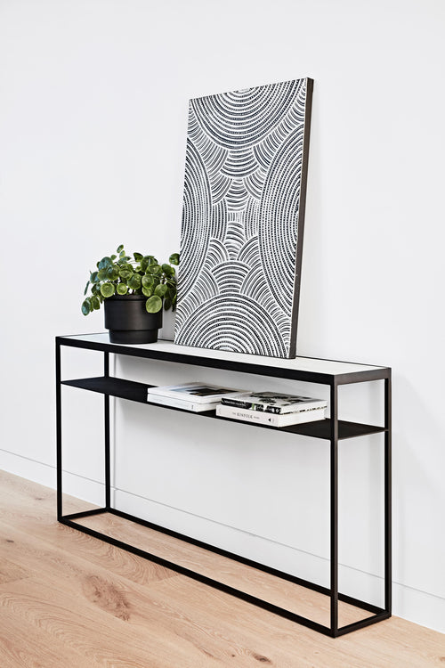  Elle Slim Console Table - Matt Black - Black Marble Top Console Table