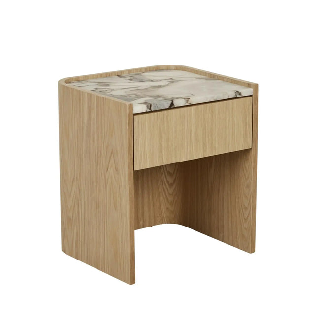  Elsie Bedside Table - Matt Ocean Marble - Natural Ash Bedside Table