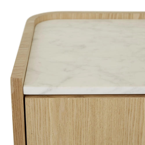  Elsie Bedside Table - Matt White Marble - Natural Ash Bedside Table