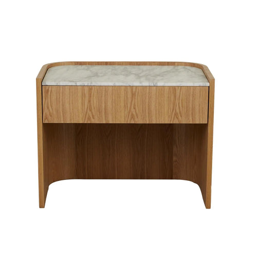  Elsie Bedside Table - Matt White Marble - Natural Ash Bedside Table