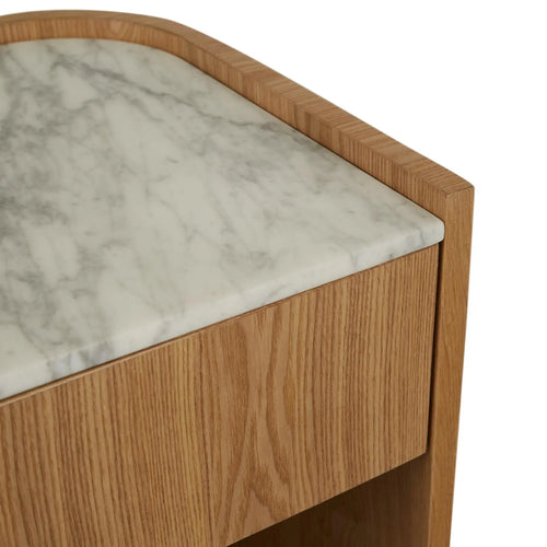  Elsie Bedside Table - Matt White Marble - Natural Ash Bedside Table