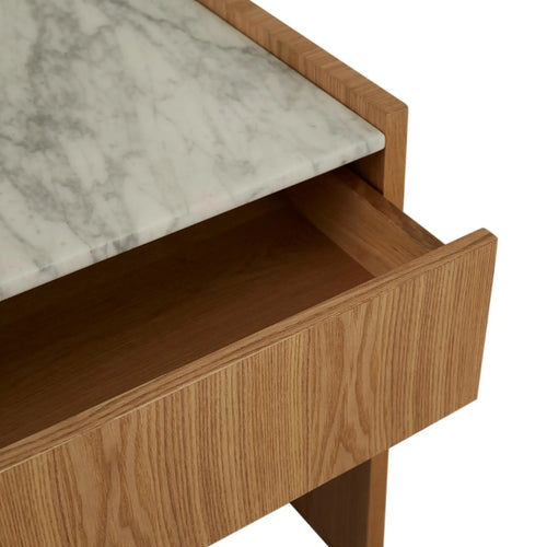  Elsie Bedside Table - Matt White Marble - Natural Ash Bedside Table