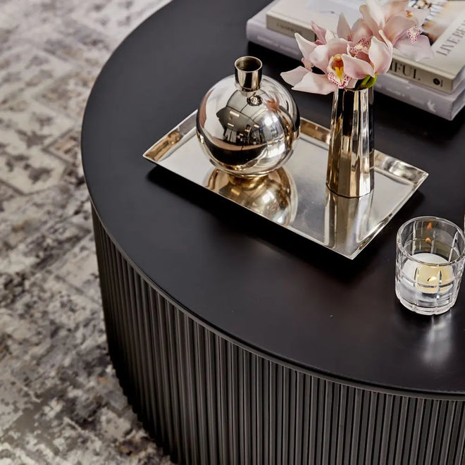  Manhattan - Black Ribbed Round Coffee Table Coffee Table